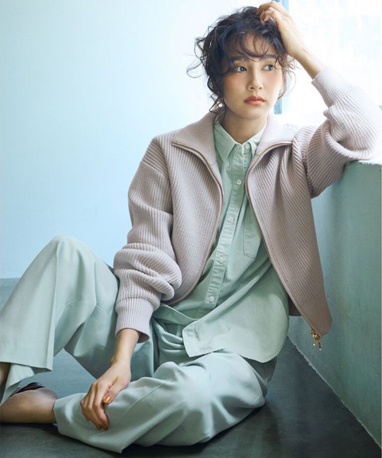23区「【杏さん着用/洗える】コットンリリー ニットブルゾン」|ブルゾン・スタジャン|