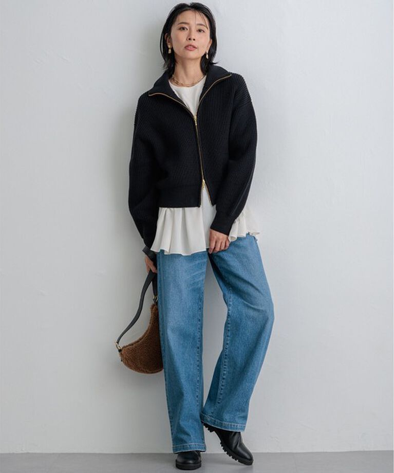 23区「【杏さん着用/洗える】コットンリリー ニットブルゾン」|ブルゾン・スタジャン|