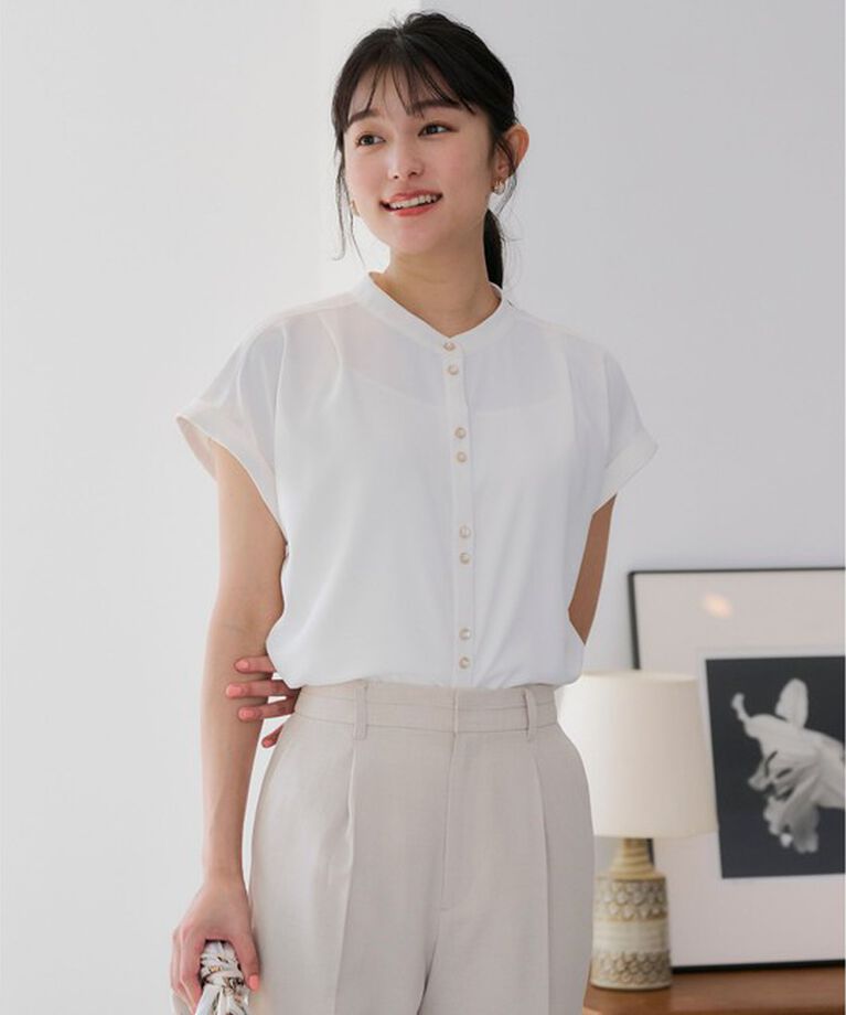 any SiS「【洗える】ダブルボタンフレンチスリーブ ブラウス」|シャツ・ブラウス|
