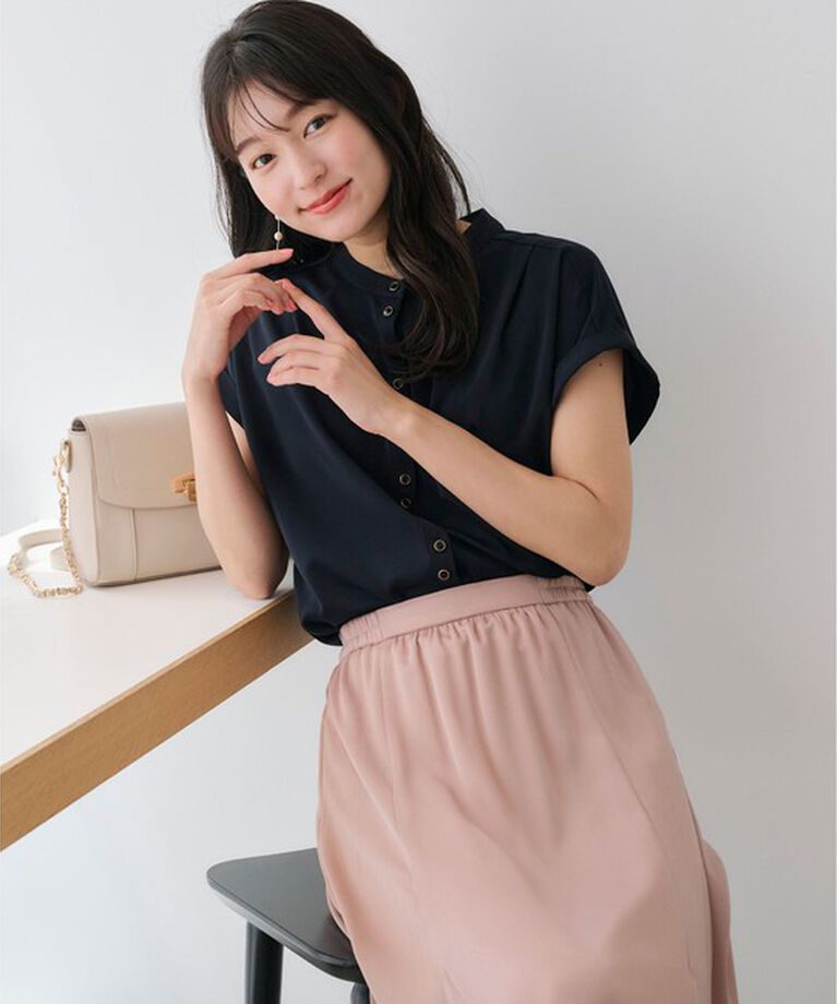 any SiS「【洗える】ダブルボタンフレンチスリーブ ブラウス」|シャツ・ブラウス|