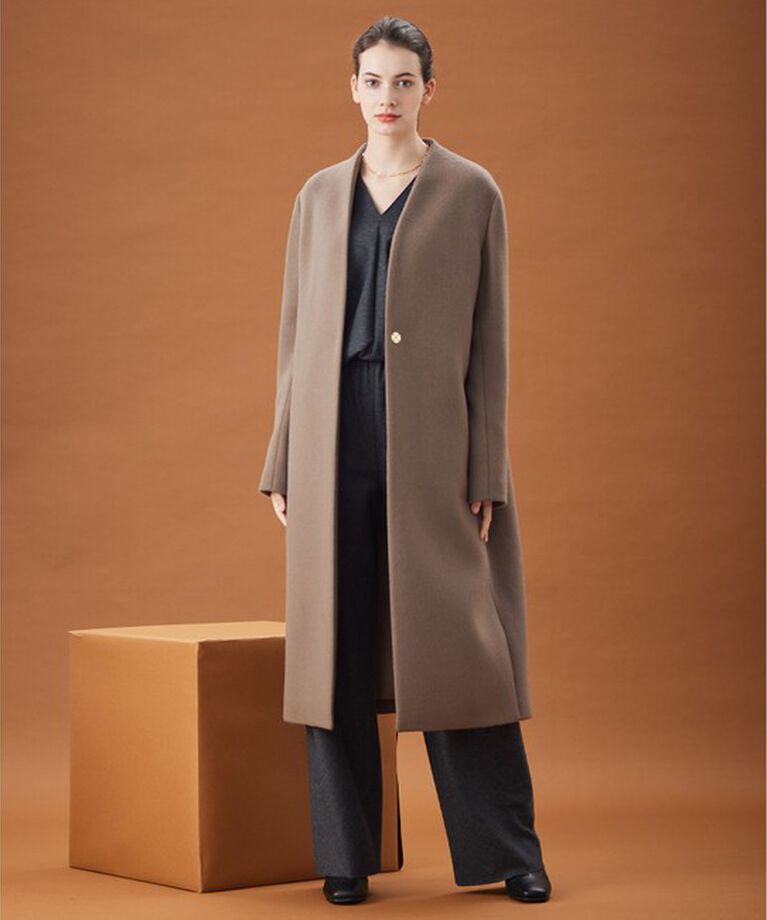 BEIGE,「PASSY / ノーカラーロングコート」|ノーカラーコート|