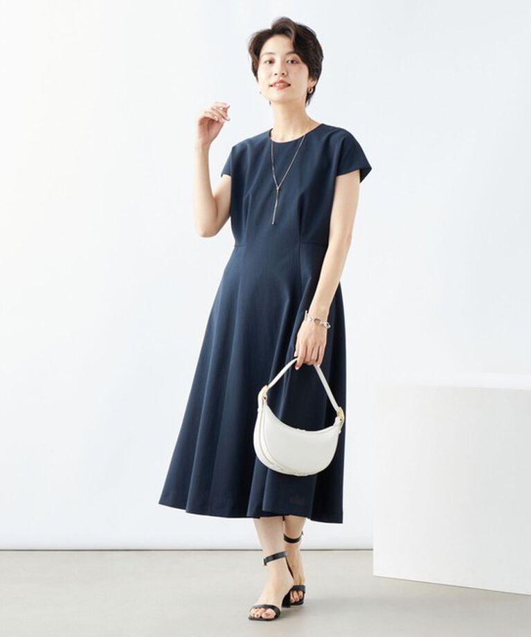 NOLLEY'S「《セットアップ対応》ウォッシャブルドライトロピカルフレアワンピース」|ワンピース|ネイビー