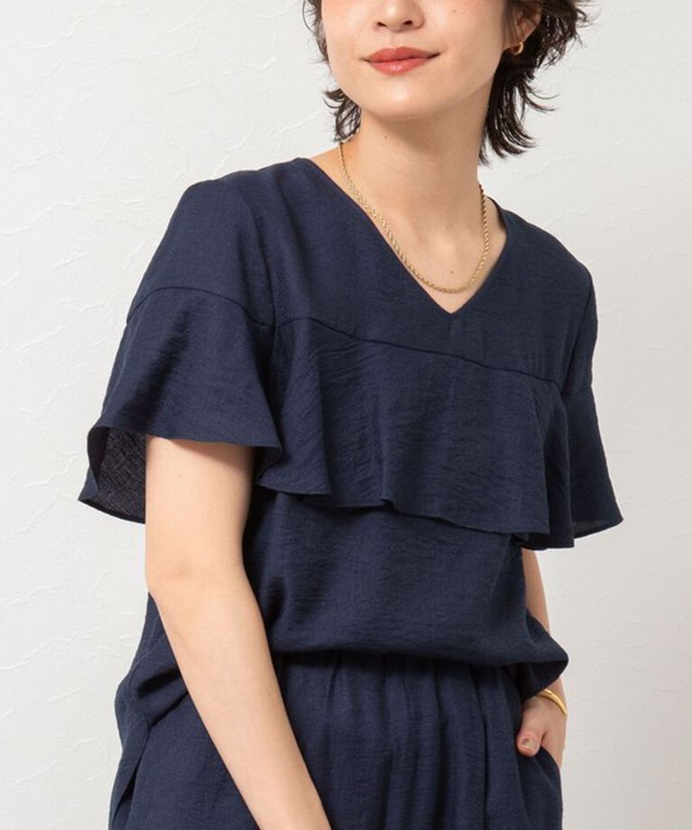 NOLLEY'S「◇【WEB限定】《セットアップ対応》ジュピター半袖フリルブラウス」|シャツ・ブラウス|ネイビー