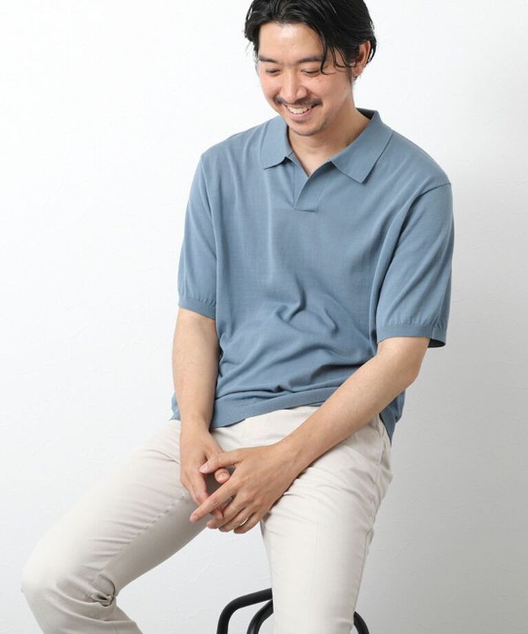 NOLLEY'S goodman「《PIMA COTTON》成型半袖 NSN スキッパーニットポロシャツ 25SS」|ポロシャツ|グレイッシュブルー