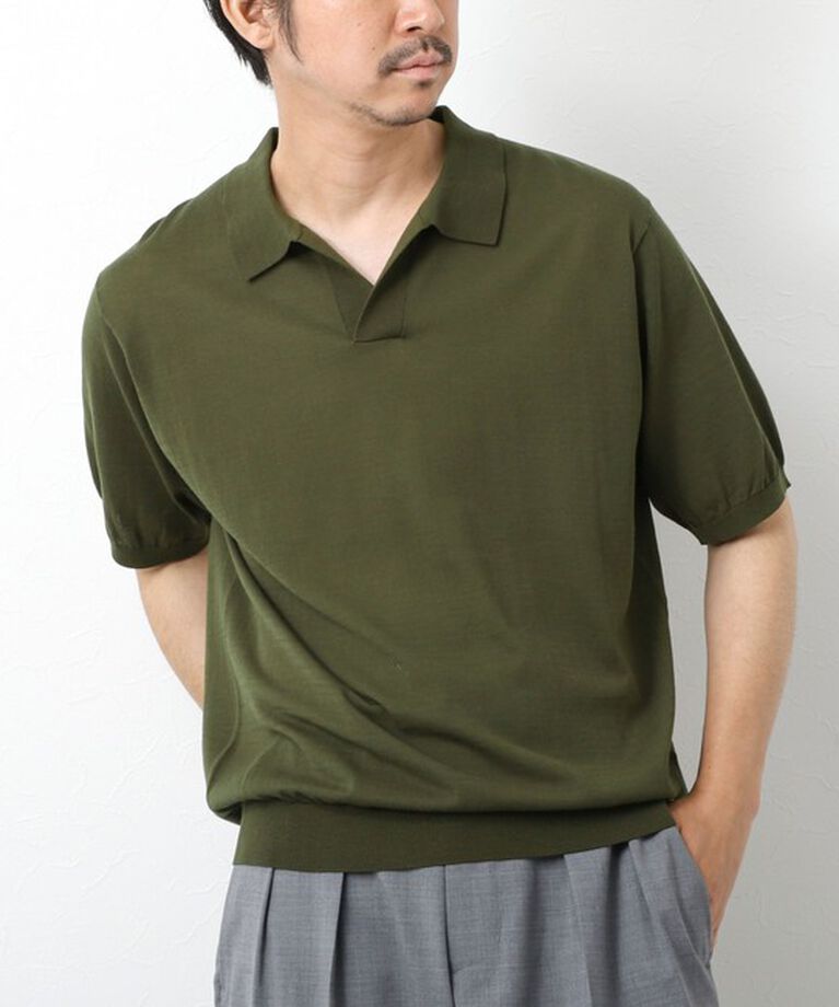 NOLLEY'S goodman「《PIMA COTTON》成型半袖 NSN スキッパーニットポロシャツ 25SS」|ポロシャツ|オリーブ