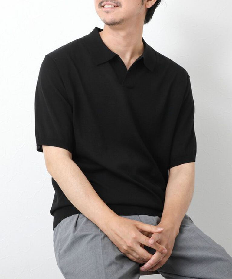 NOLLEY'S goodman「《PIMA COTTON》成型半袖 NSN スキッパーニットポロシャツ 25SS」|ポロシャツ|ブラック