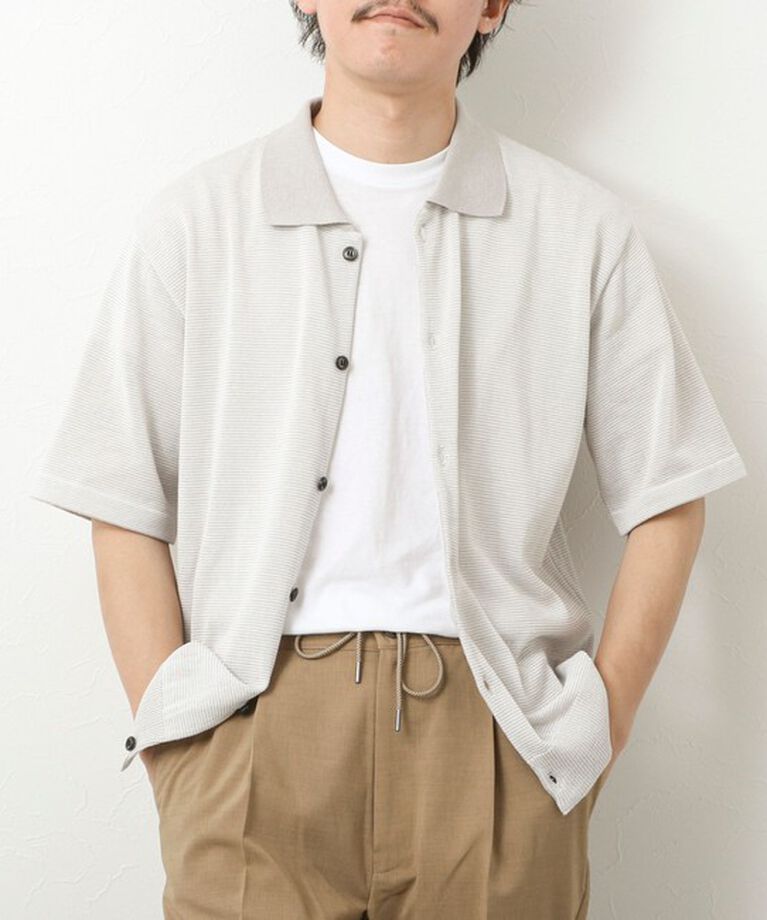 NOLLEY'S goodman「【SIX FUNCTIONS】ウォッシャブル コースボーダーニットシャツ 25SS」|ニット・セーター|ベージュ系その他