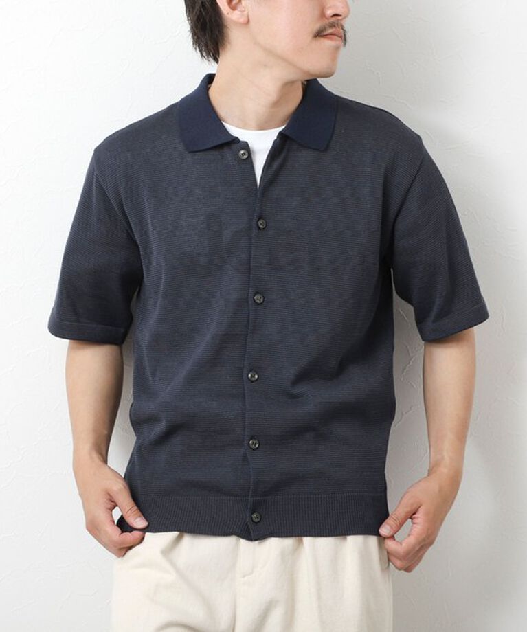 NOLLEY'S goodman「【SIX FUNCTIONS】ウォッシャブル コースボーダーニットシャツ 25SS」|ニット・セーター|ネイビー