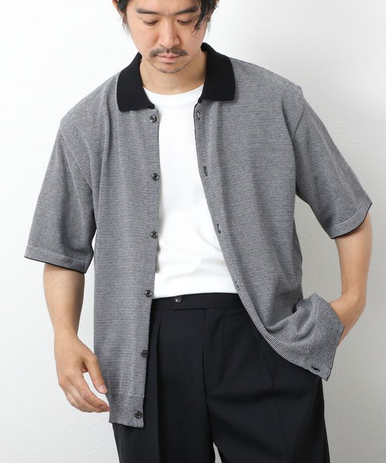 NOLLEY'S goodman「【SIX FUNCTIONS】ウォッシャブル コースボーダーニットシャツ 25SS」|ニット・セーター|ブラック系その他