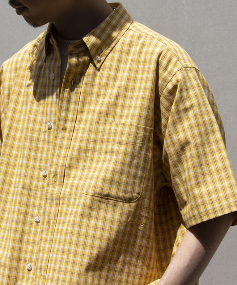 GLOSTER「【GLOSTER/グロスター】チェック半袖シャツ ボタンダウン ワンポイントロゴ刺繍入り」|シャツ・ブラウス|イエロー系その他