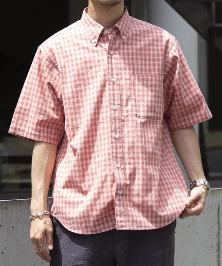 GLOSTER「【GLOSTER/グロスター】チェック半袖シャツ ボタンダウン ワンポイントロゴ刺繍入り」|シャツ・ブラウス|