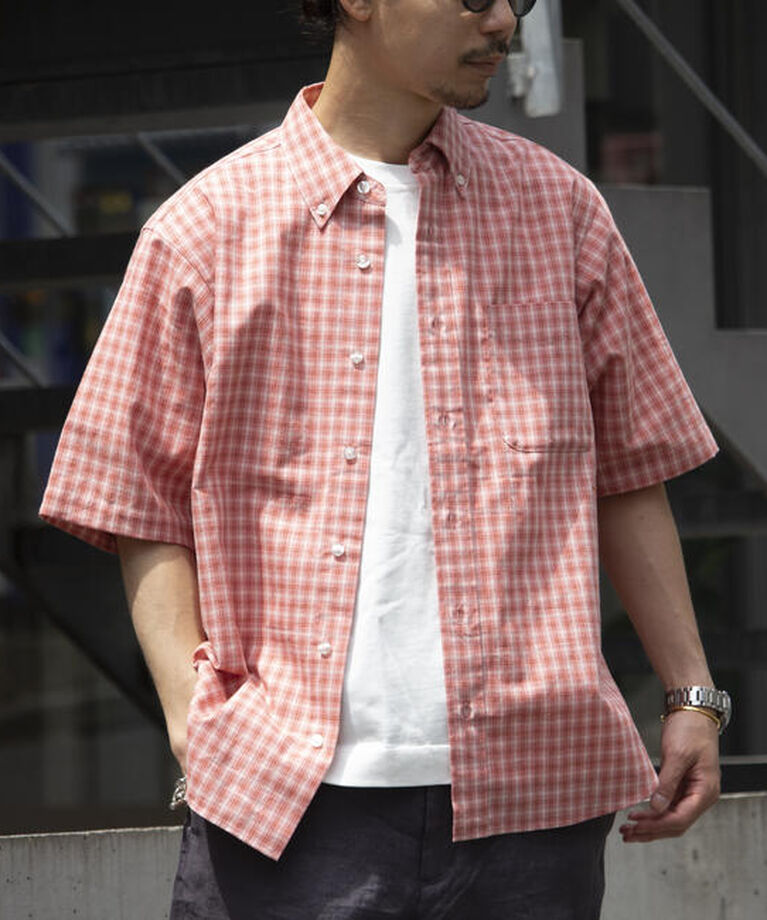 GLOSTER「【GLOSTER/グロスター】チェック半袖シャツ ボタンダウン ワンポイントロゴ刺繍入り」|シャツ・ブラウス|