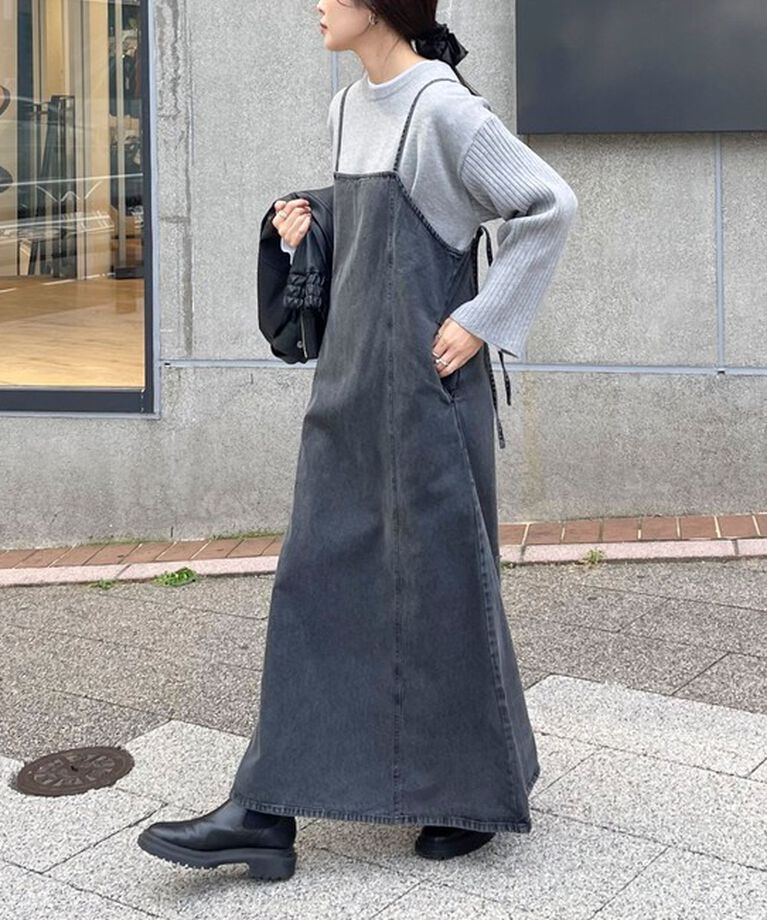 fredy emue「【新色登場】リボンデニムキャミワンピース」|ワンピース|チャコールグレー