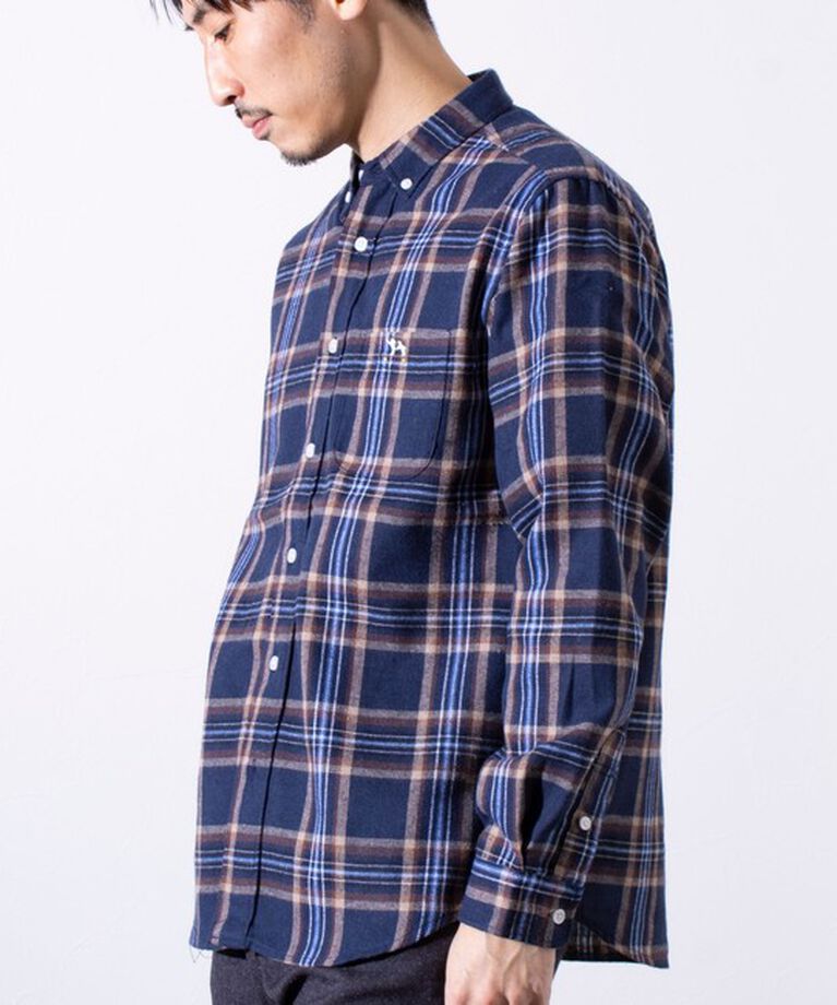 GLOSTER「【GLOSTER/グロスター】フレンチブルドッグ刺? ネル ボタンダウンシャツ (無地/チェック)」|シャツ・ブラウス|
