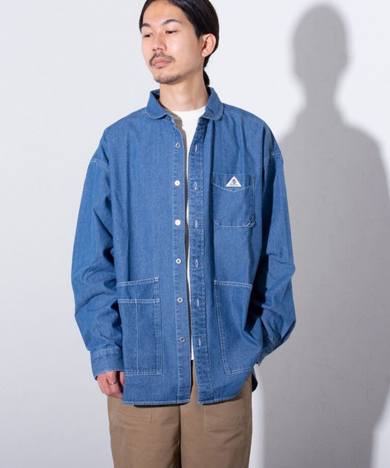 GLOSTER「【GEVACO/ゲバコ】6.5オンス デニムショールカラーワークシャツ カバーオール」|シャツ・ブラウス|ブルー