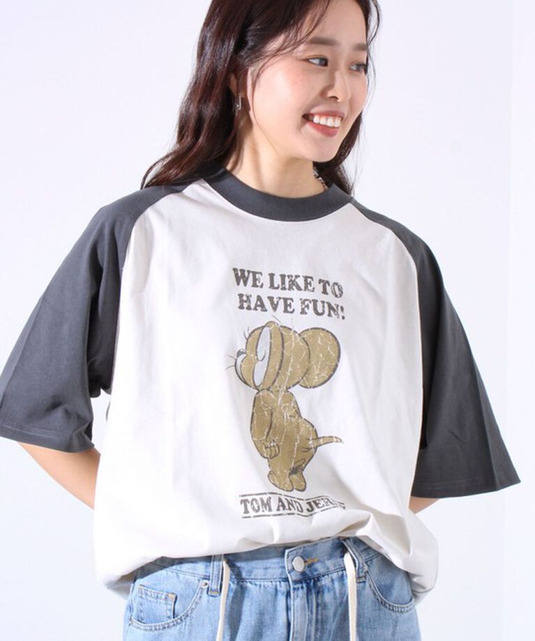 GLOSTER「【Disney】【TOM&JERRY】ピグメント/ラグランスリーブ プリントTシャツ 」|Tシャツ・カットソー|