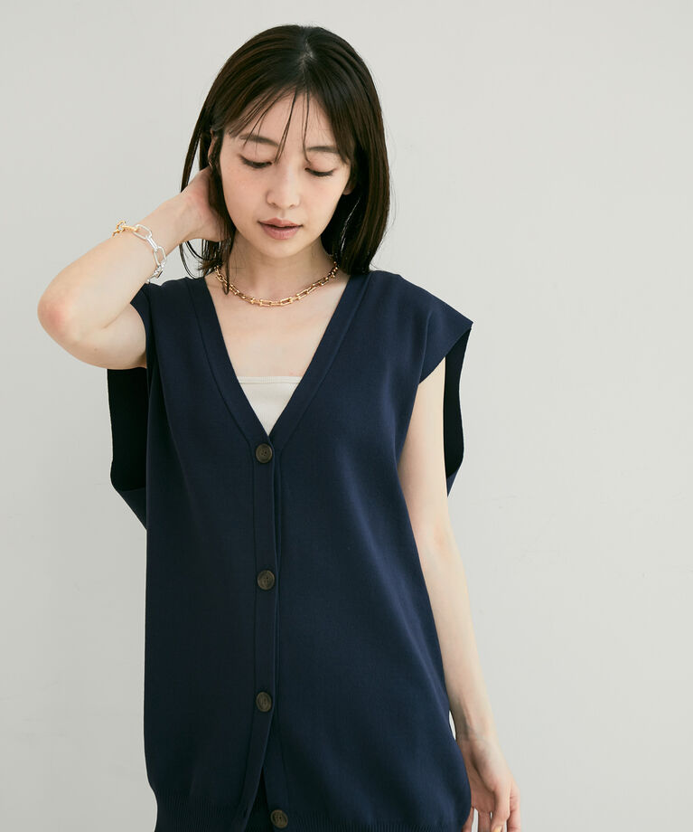 VIS「【接触冷感】【セットアップ対応】フレンチスリーブニットベスト」|ベスト・ジレ|
