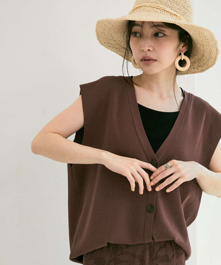 VIS「【接触冷感】【セットアップ対応】フレンチスリーブニットベスト」|ベスト・ジレ|