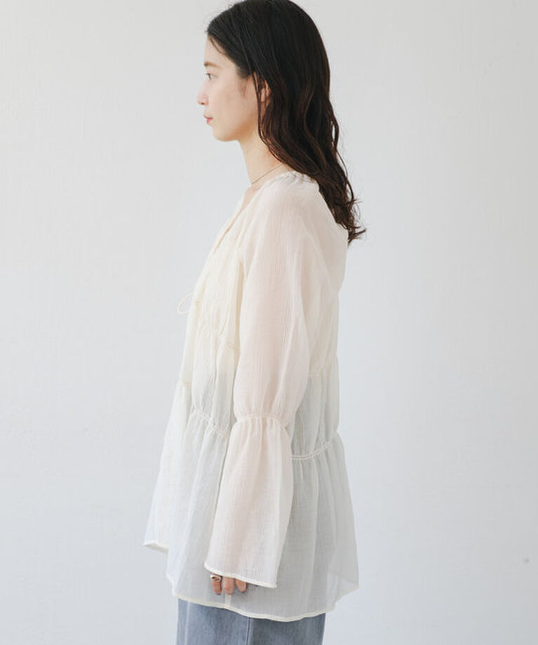  「【S.Lサイズ展開/前後2WAY】シャーリングシアーブラウス」|シャツ・ブラウス|