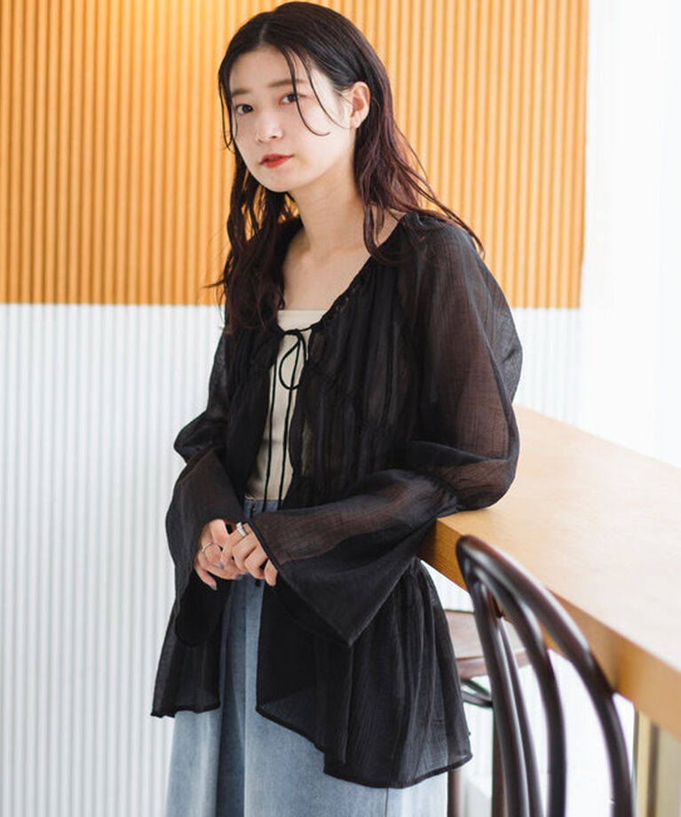  「【S.Lサイズ展開/前後2WAY】シャーリングシアーブラウス」|シャツ・ブラウス|