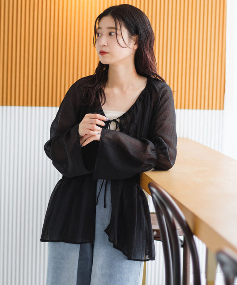  「【S.Lサイズ展開/前後2WAY】シャーリングシアーブラウス」|シャツ・ブラウス|