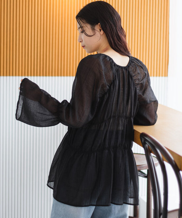  「【S.Lサイズ展開/前後2WAY】シャーリングシアーブラウス」|シャツ・ブラウス|