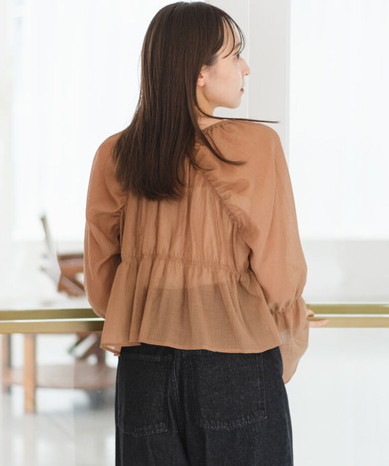  「【S.Lサイズ展開/前後2WAY】シャーリングシアーブラウス」|シャツ・ブラウス|