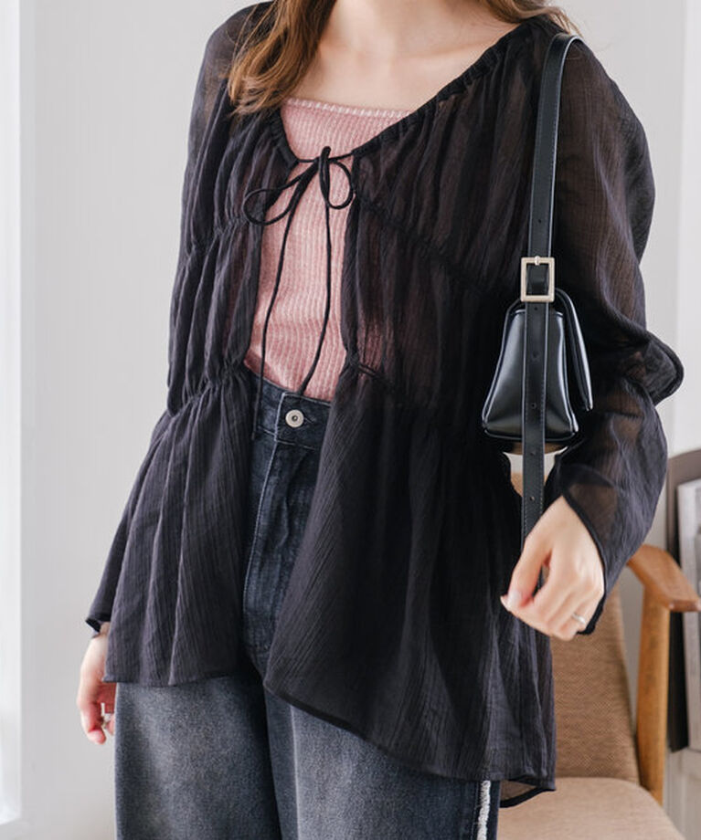  「【S.Lサイズ展開/前後2WAY】シャーリングシアーブラウス」|シャツ・ブラウス|ブラック