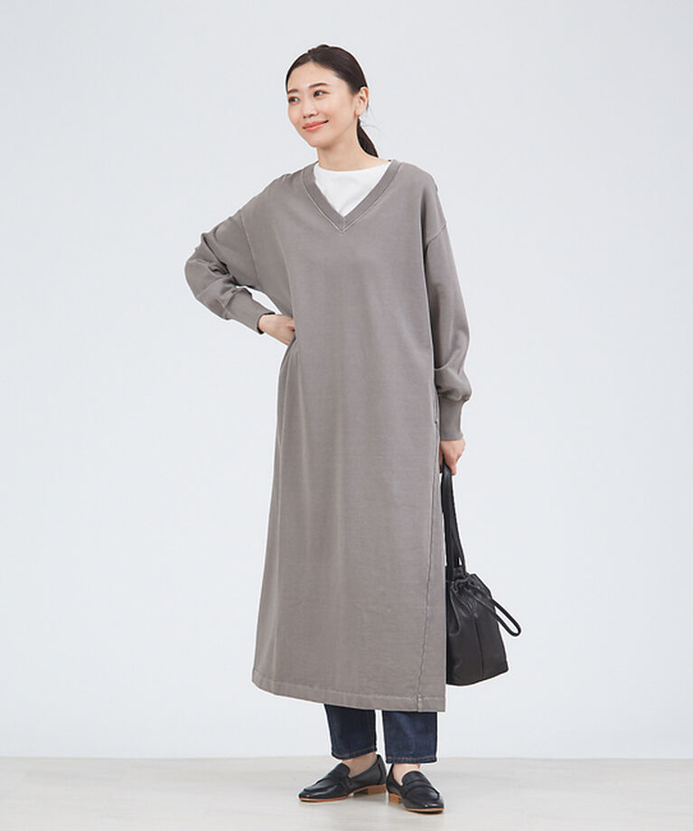 collex「ピグメントダイ裏毛Vネックワンピース」|ワンピース|