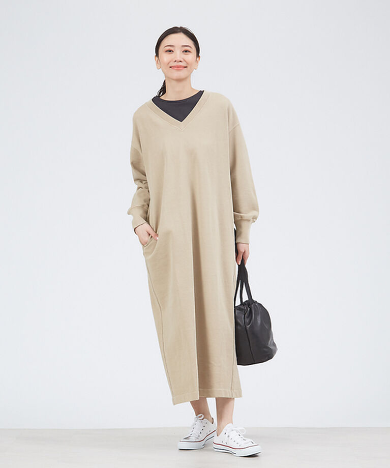 collex「ピグメントダイ裏毛Vネックワンピース」|ワンピース|
