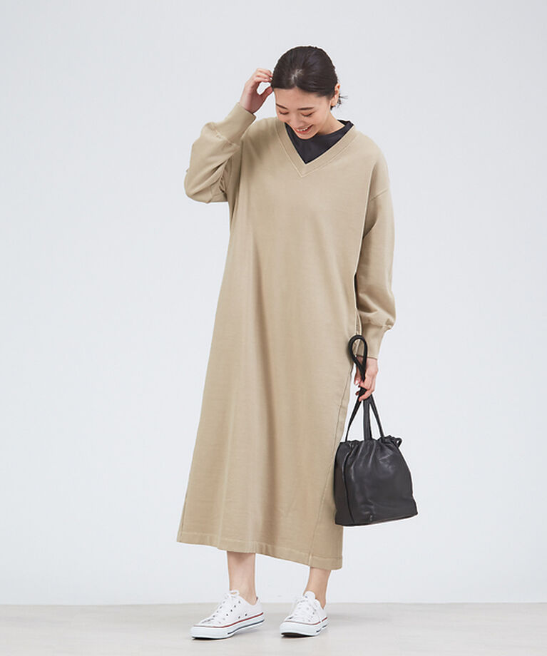 collex「ピグメントダイ裏毛Vネックワンピース」|ワンピース|