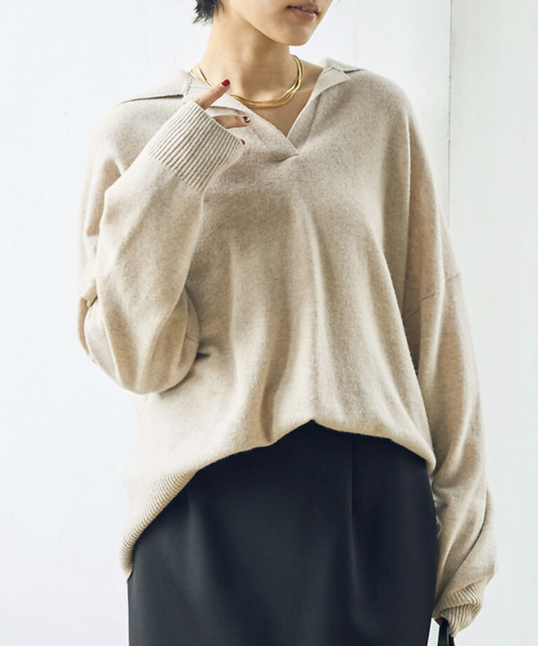 Rouge vif「【セットアップ対応】襟付きニットゆるプルオーバー」|ニット・セーター|ベージュ