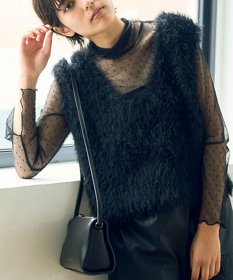 Rouge vif「ドットチュールシアータートル」|Tシャツ・カットソー|ブラック