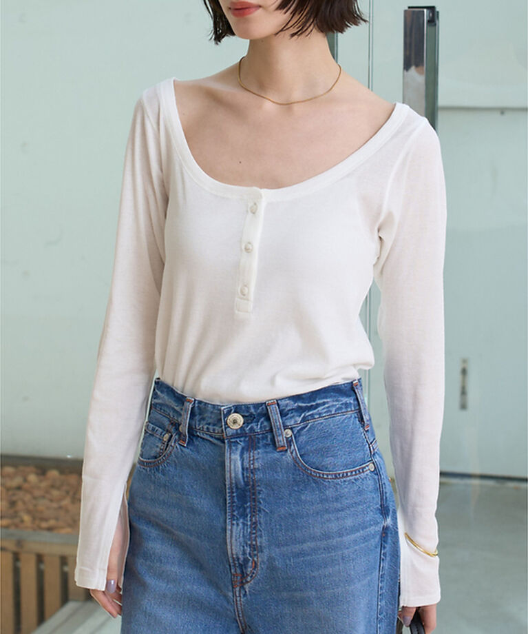 Rouge vif「コットンヘンリーネックプルオーバー」|Tシャツ・カットソー|ホワイト