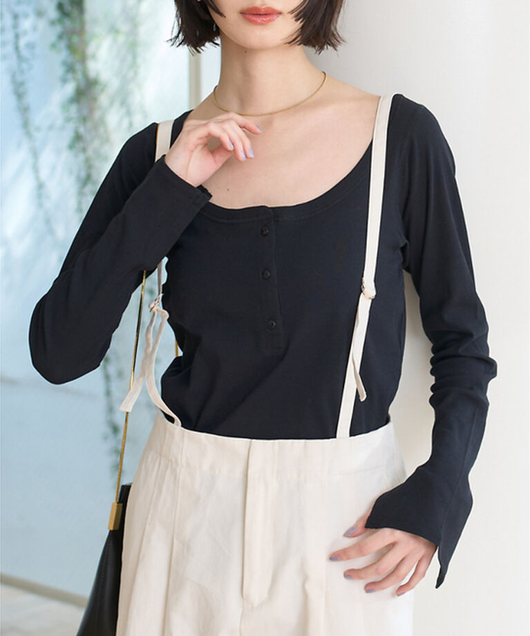 Rouge vif「コットンヘンリーネックプルオーバー」|Tシャツ・カットソー|ブラック