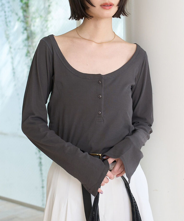 Rouge vif「コットンヘンリーネックプルオーバー」|Tシャツ・カットソー|チャコールグレー