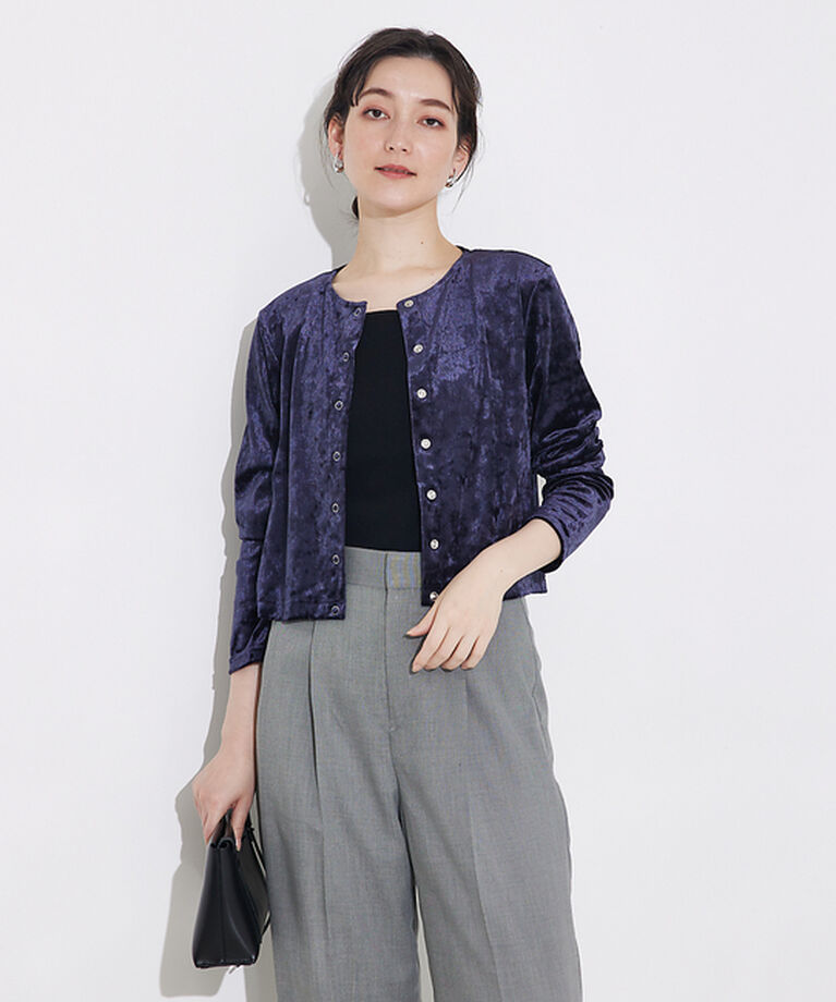 qualite「トリコットベロアショートカーデ」|カーディガン|