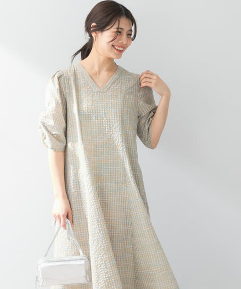 URBAN RESEARCH ROSSO「ROSSO F by ROSSO　チェックパフスリーブワンピース」|ワンピース|