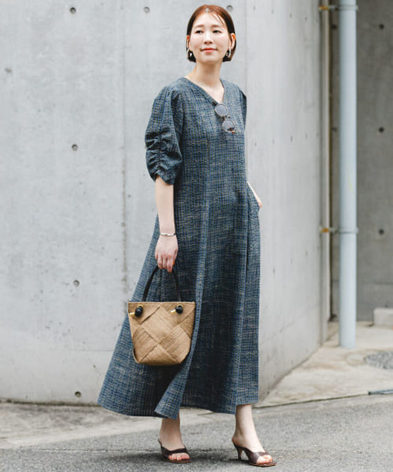 URBAN RESEARCH ROSSO「ROSSO F by ROSSO　チェックパフスリーブワンピース」|ワンピース|BLUE