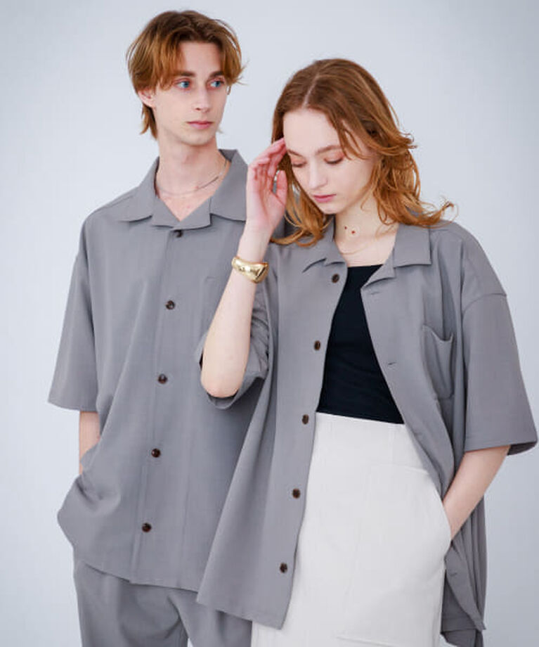 SENSE OF PLACE by URBAN RESEARCH「SENSE OF PLACE 『ユニセックス』オープンカラールーズシャツ(5分袖)」|シャツ・ブラウス|GRAY