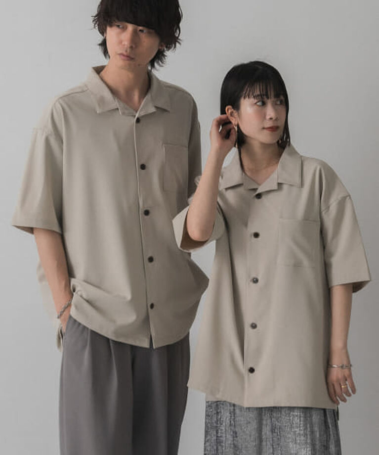 SENSE OF PLACE by URBAN RESEARCH「SENSE OF PLACE 『ユニセックス』オープンカラールーズシャツ(5分袖)」|シャツ・ブラウス|GREIGE