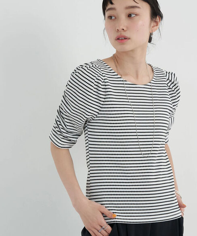 earth music&ecology「パワショル ボーダートップス」|Tシャツ・カットソー|ブラック