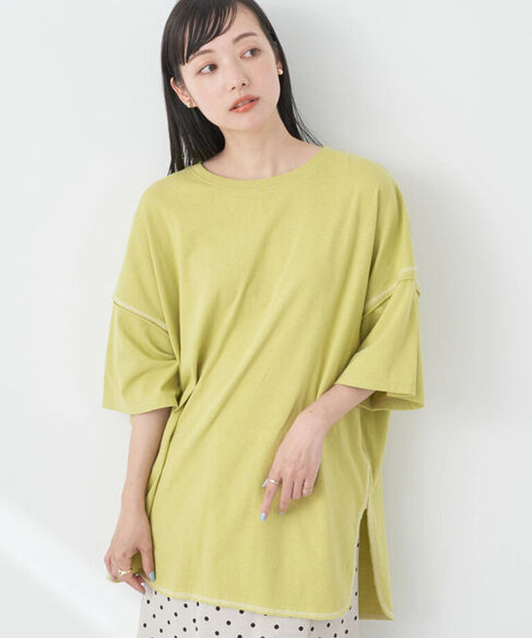 earth music&ecology「配色ステッチチュニックT」|チュニック|Yellow