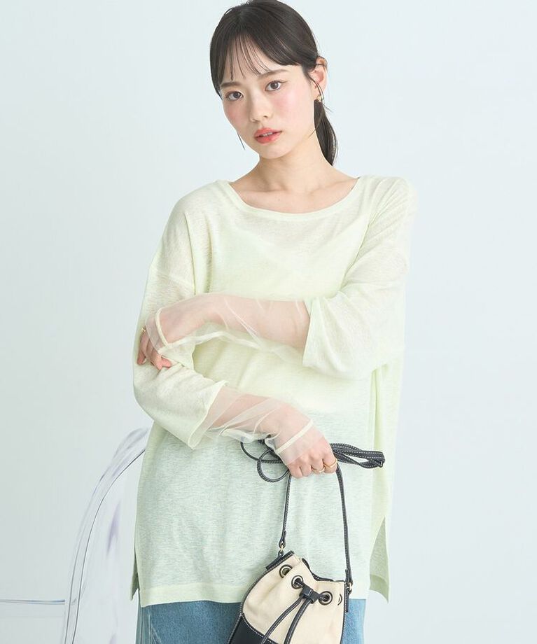 earth music&ecology「ラメシアースリーブプルオーバー」|Tシャツ・カットソー|Light yellow