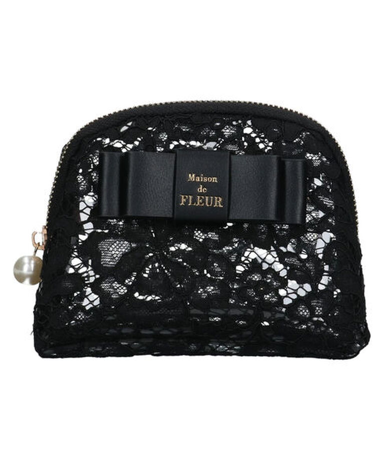 Maison de FLEUR「レースクリアリボンポーチ」|ポーチ|ブラック