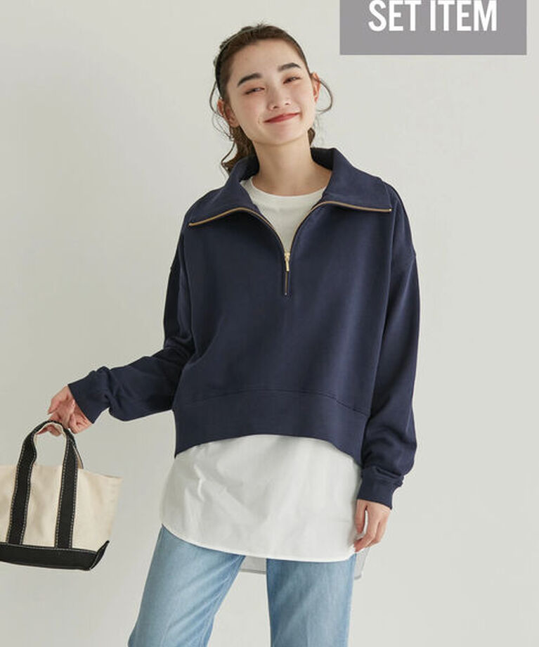  「SET ハーフZIPスウェット+シャツテールプルオーバー」|Tシャツ・カットソー|