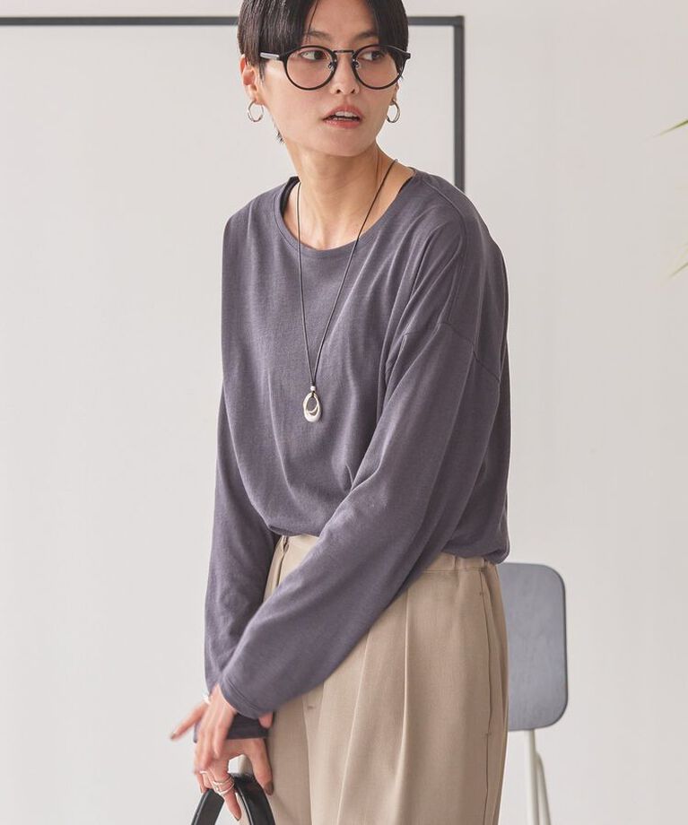 AMERICAN HOLIC「バック切替シアー長袖トップス」|Tシャツ・カットソー|Charcoal Gray