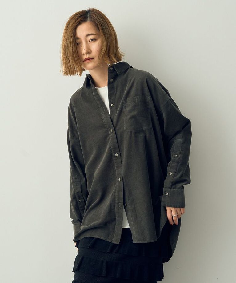 YECCA VECCA「コーデュロイバック釦デザインシャツ」|シャツ・ブラウス|Charcoal Gray