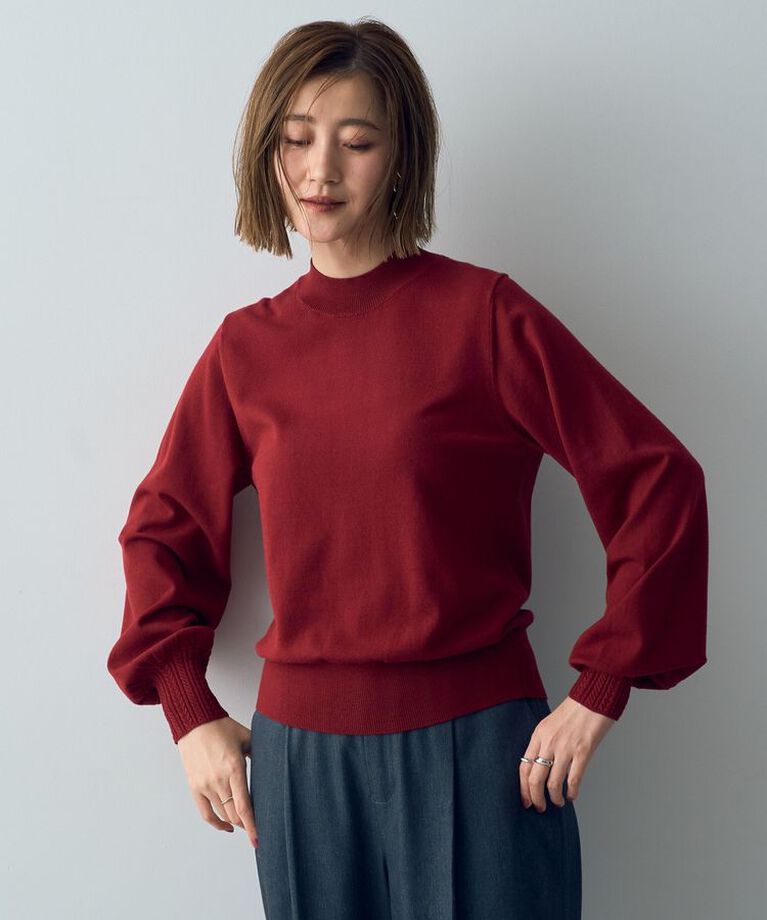 YECCA VECCA「袖口ケーブルニット」|ニット・セーター|Red