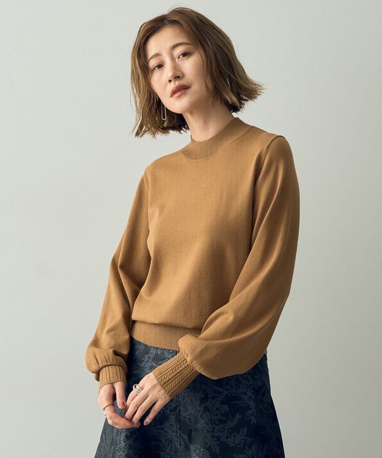 YECCA VECCA「袖口ケーブルニット」|ニット・セーター|Camel